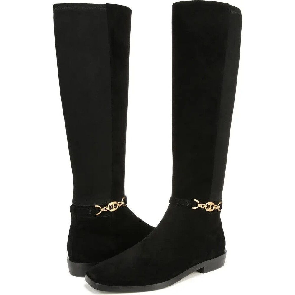 Sam Edelman Clive Embelished Suede Riding Boots Square Toe BlackUS 8 EU 38.5